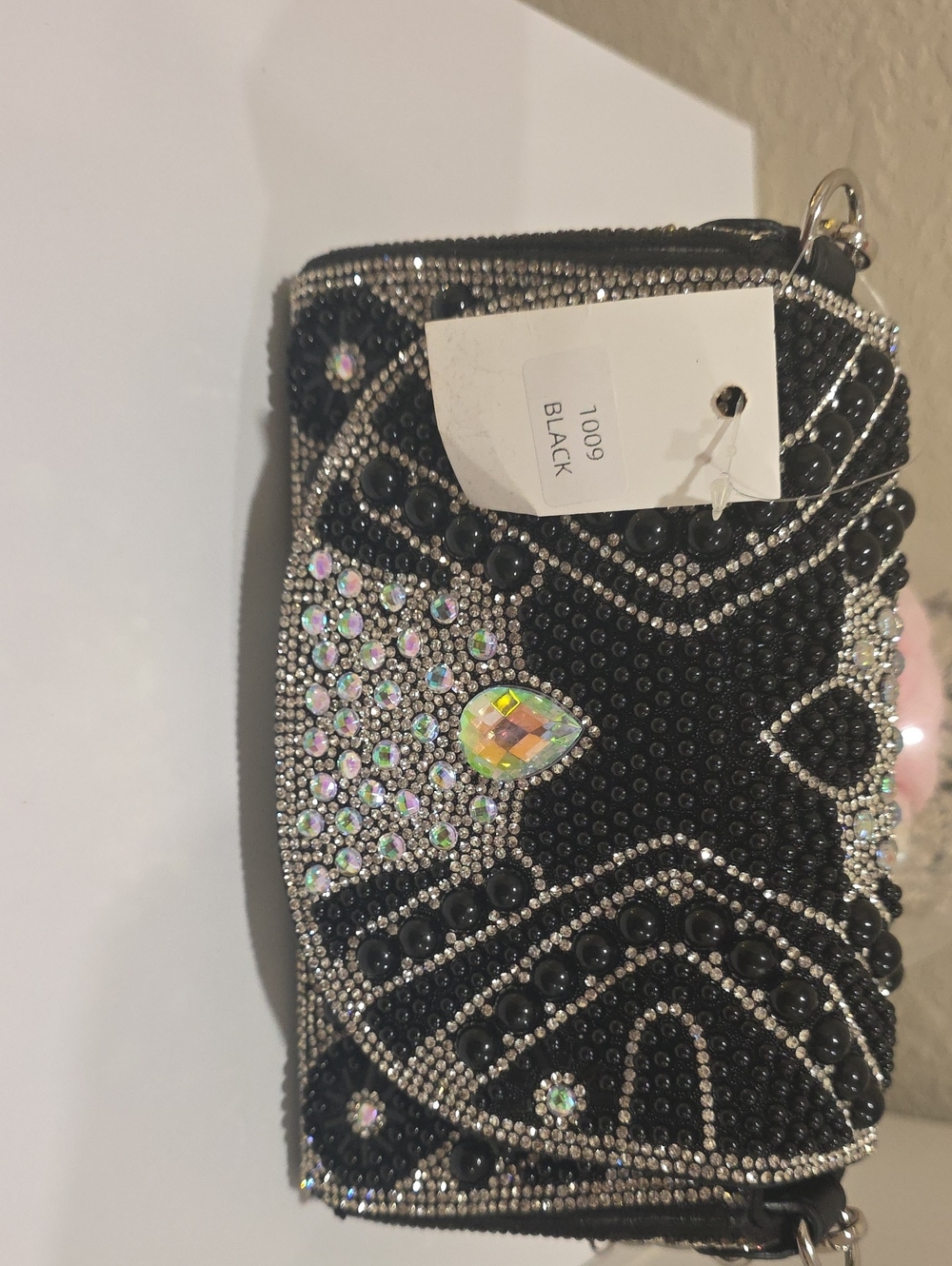 Embellished Black Crystal Wristlet Bag